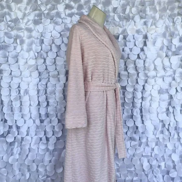 Oscar De La Renta LONG Pink Plush Textured Bath Robe Small - Picture 6 of 9